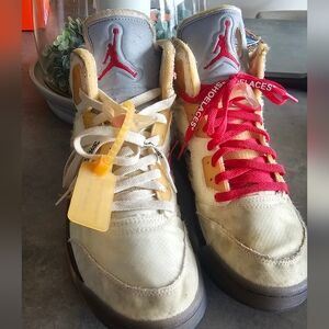 Air Jordan Off-White x Nike 5 Retro 'Sail' High Top Sneakers